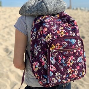 Vera Bradley Campus Backpack Indiana Rose Silver